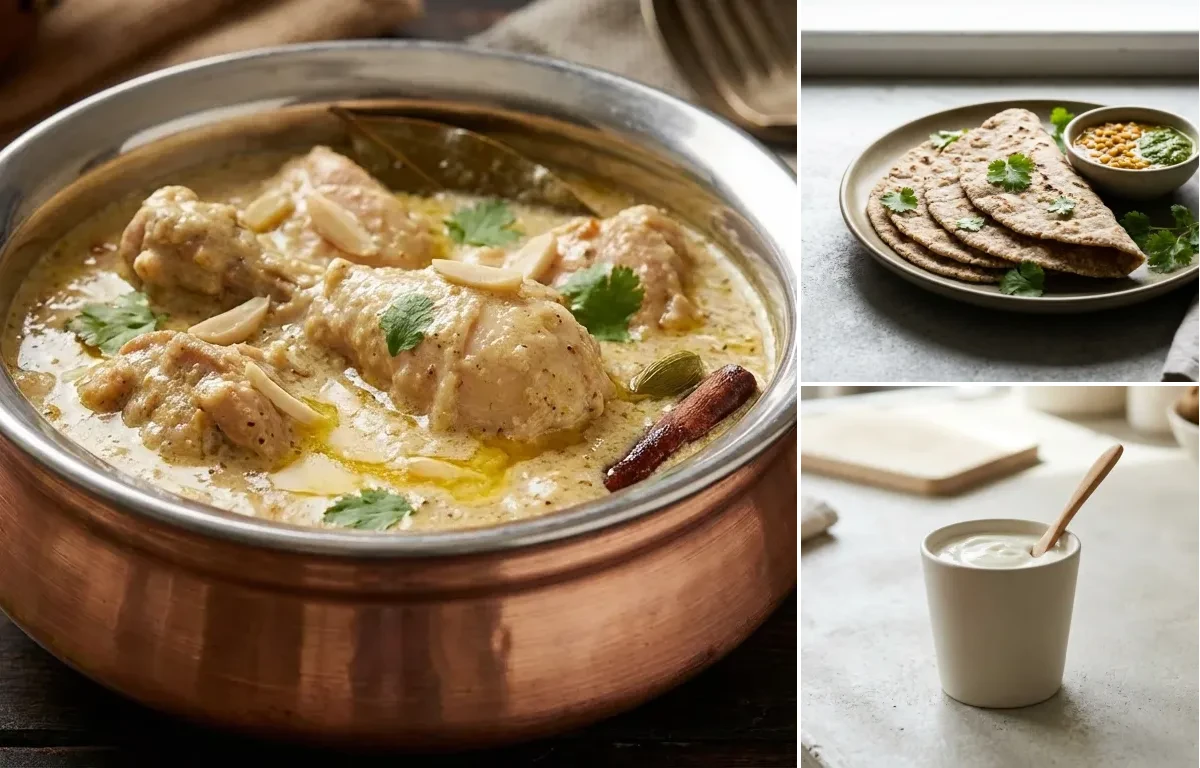 Chicken Korma with Vegan Jowar Roti and Plain Yogurt Cup