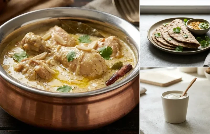 Chicken Korma with Vegan Jowar Roti and Plain Yogurt Cup