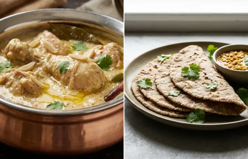 Chicken Korma with Vegan Kadhi, Vegan Jowar Roti and Plain Yogurt Cup
