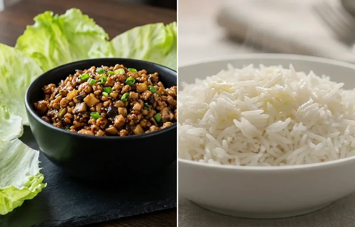 Chicken Lettuce Wraps with Steamed Basmati Rice