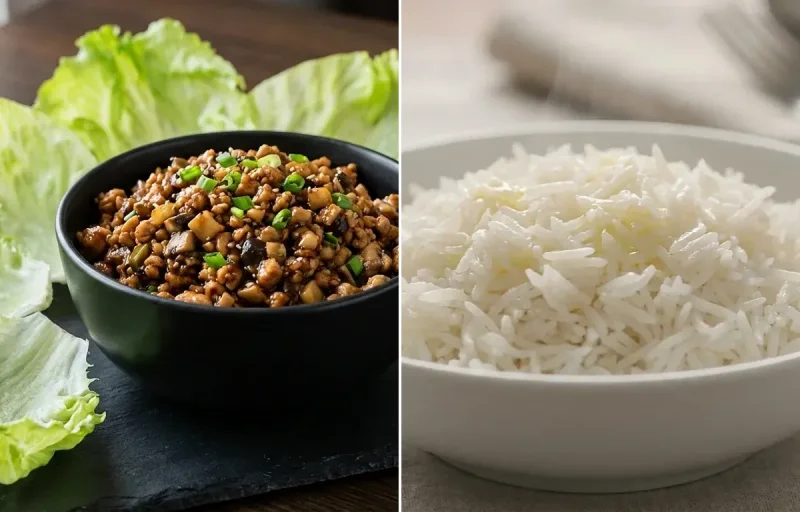 Chicken Lettuce Wraps with Steamed Basmati Rice