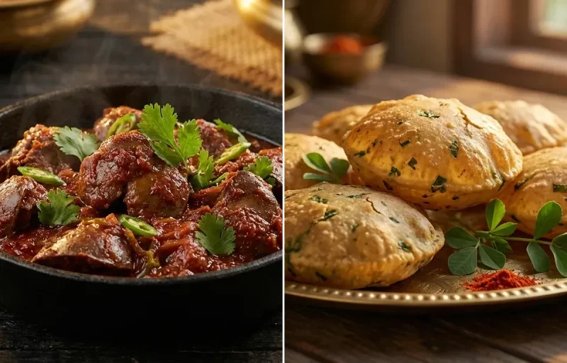 Chicken Liver Masala with Methi Puri