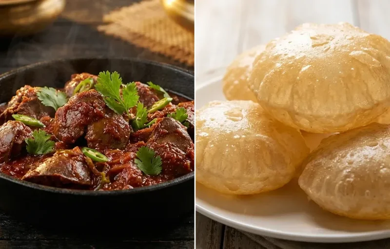 Chicken Liver Masala with Phulko Luchi