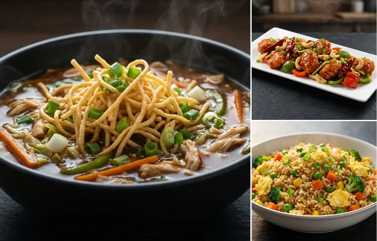 Chicken Manchow Soup with Dragon Chicken and Vegetable Fried Rice