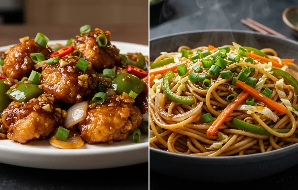 Chicken Manchurian Dry with Vegetable Hakka Noodles