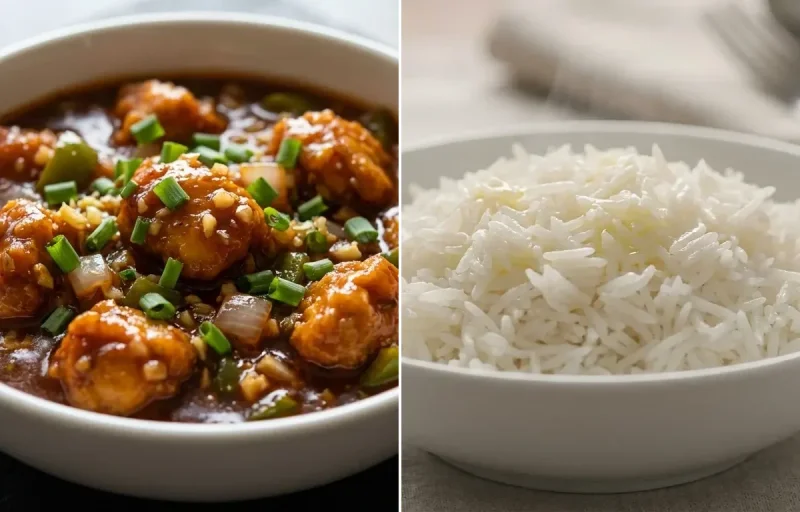 Chicken Manchurian Gravy with Steamed Basmati Rice