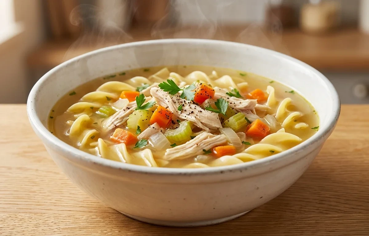 Chicken Noodle Soup with Turkey Club Wrap and Bhel Puri