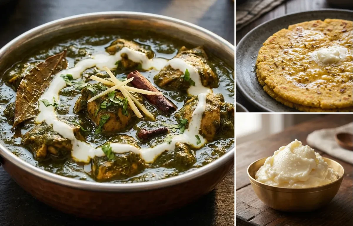 Chicken Saag with Makki di Roti and White Butter