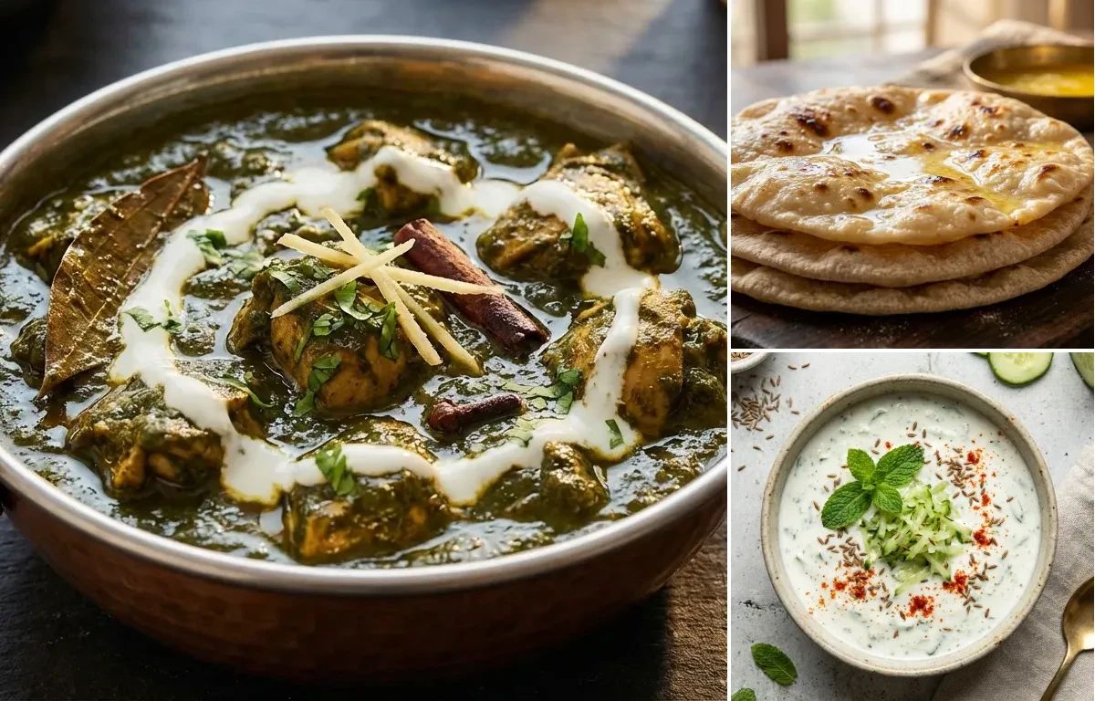 Chicken Saag with Kadhi, Chapati and Cucumber Mint Raita