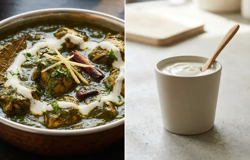 Chicken Saag with Phulka Plate and Plain Yogurt Cup