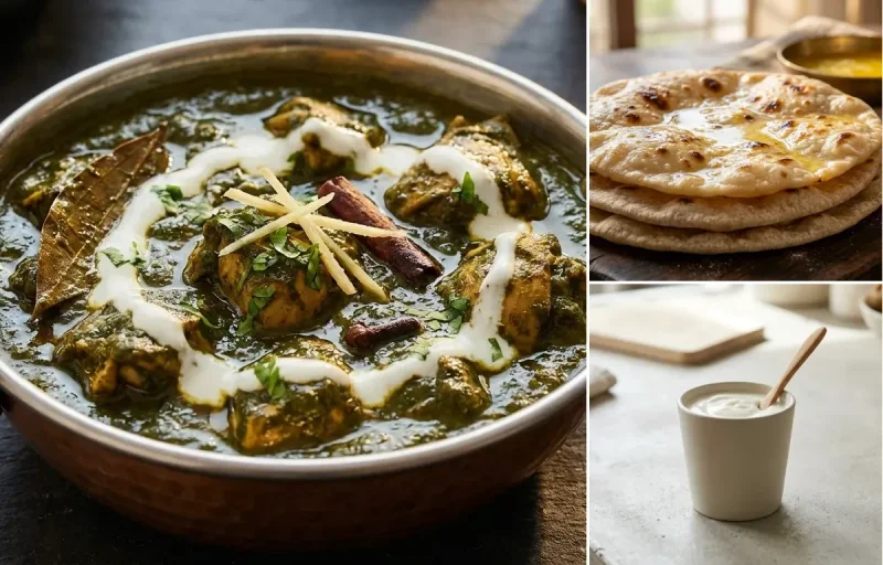 Chicken Saag with Toor Dal Tadka, Chapati and Plain Yogurt Cup