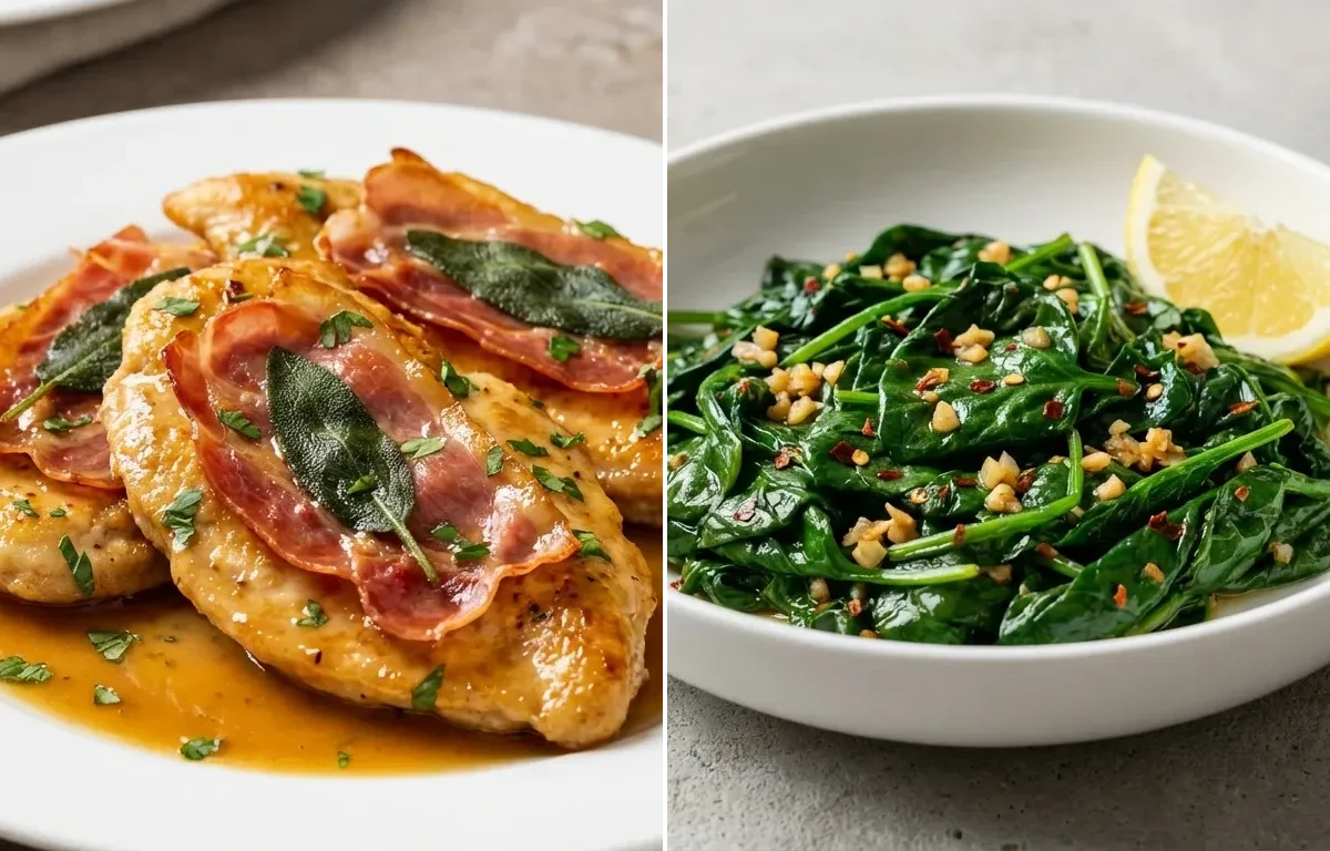 Chicken Saltimbocca with Sauteed Spinach with Garlic