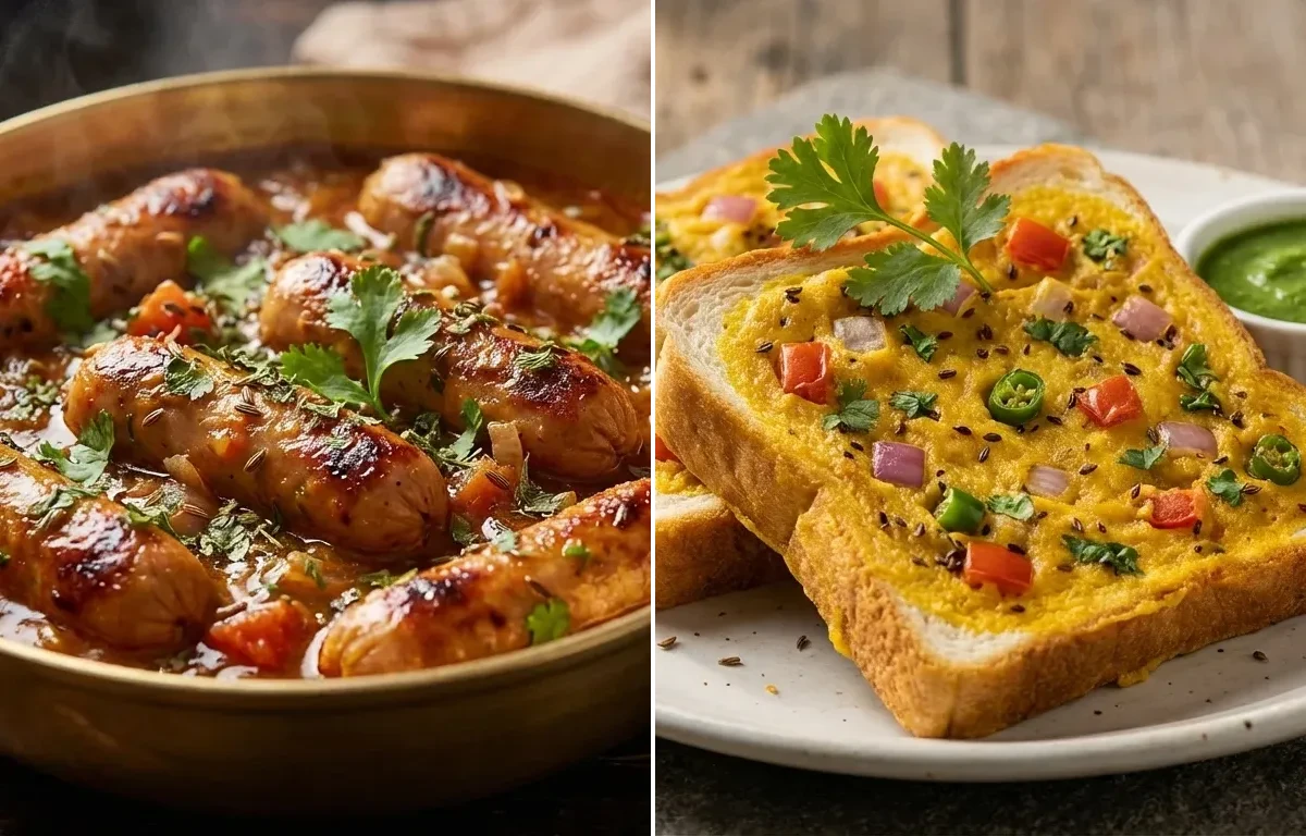 Chicken Sausage Masala with Bread Toast