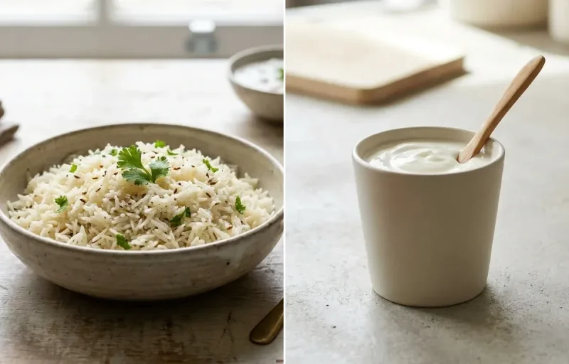 Chicken Sauté with Jeera Rice and Plain Yogurt Cup
