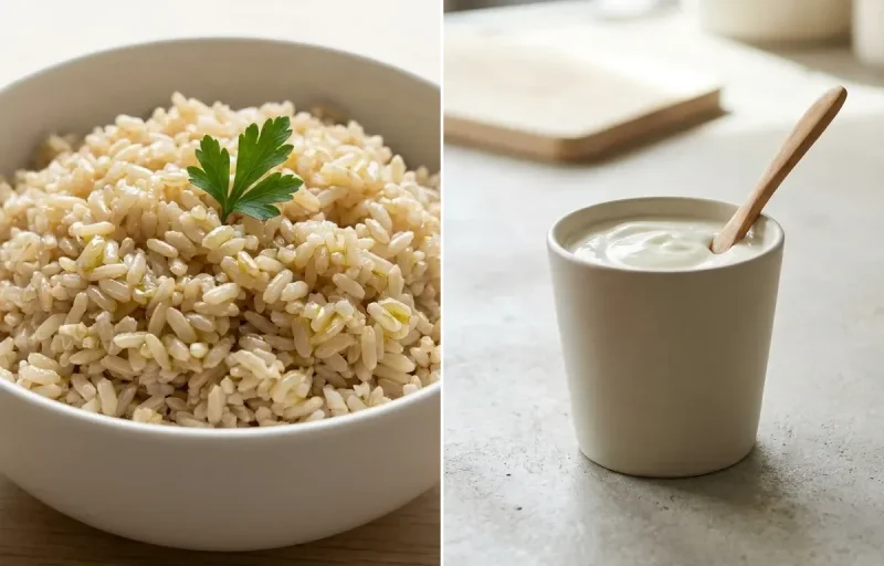 Chicken Sauté with Steamed Steamed White Rice and Plain Yogurt Cup