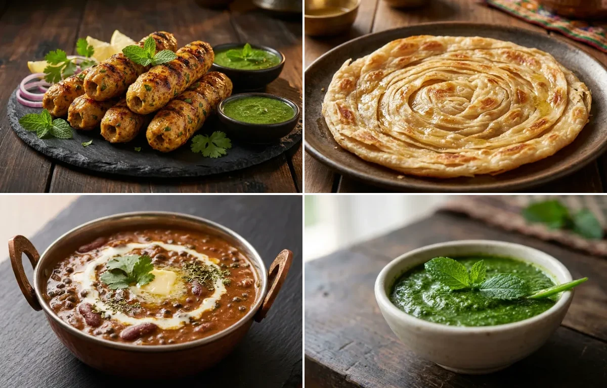 Chicken Seekh Kebab with Laccha Paratha, Dal Makhani and Mint Chutney