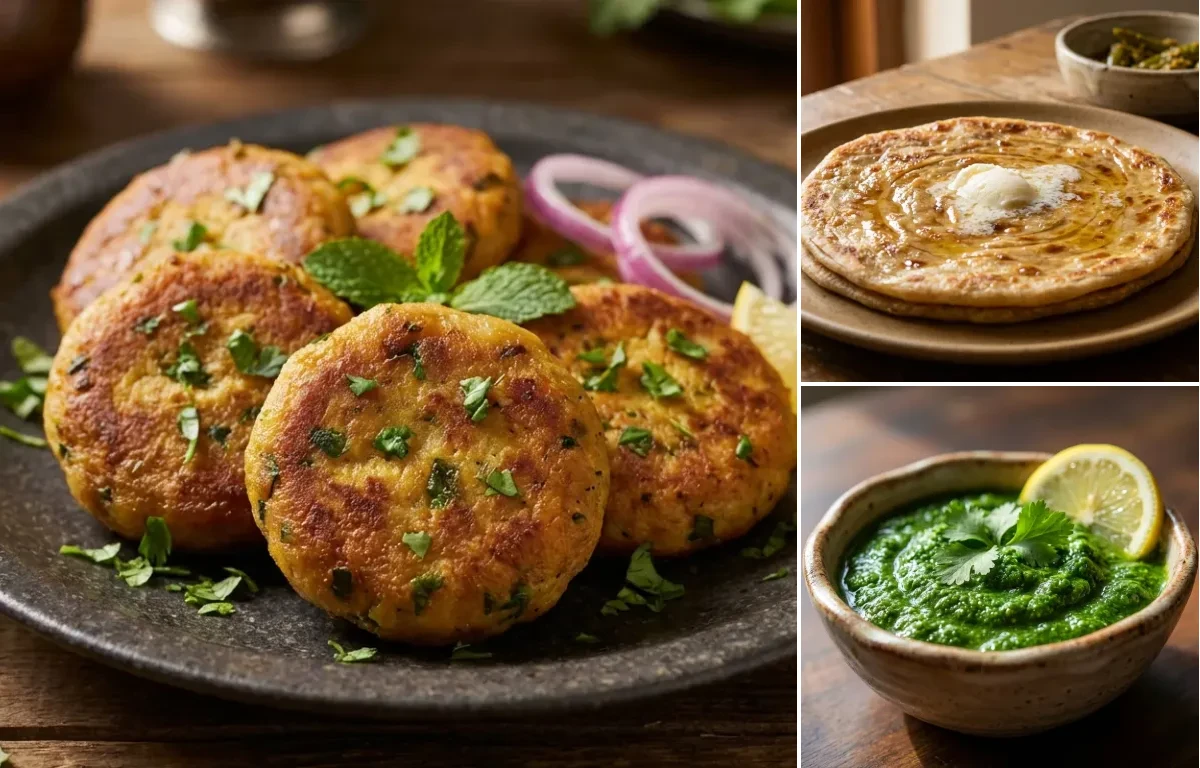 Chicken Shami Kebab with Paratha and Coriander Chutney