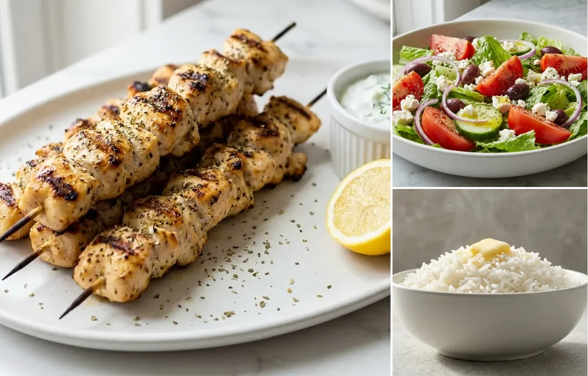 Chicken Souvlaki with Tzatziki with White Rice