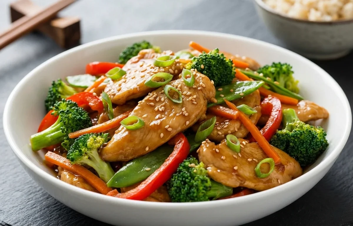 Chicken Stir Fry with Mixed Green Salad with Vinaigrette