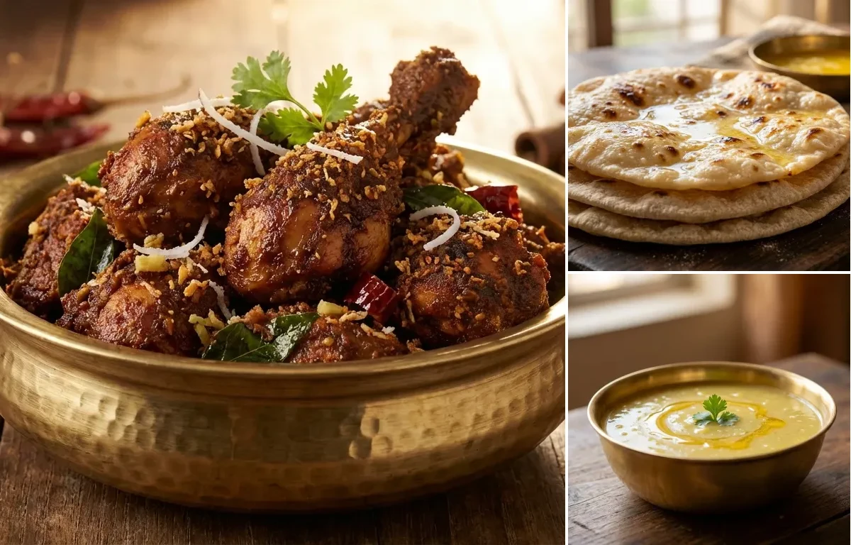 Chicken Sukka with Chapati and Varan