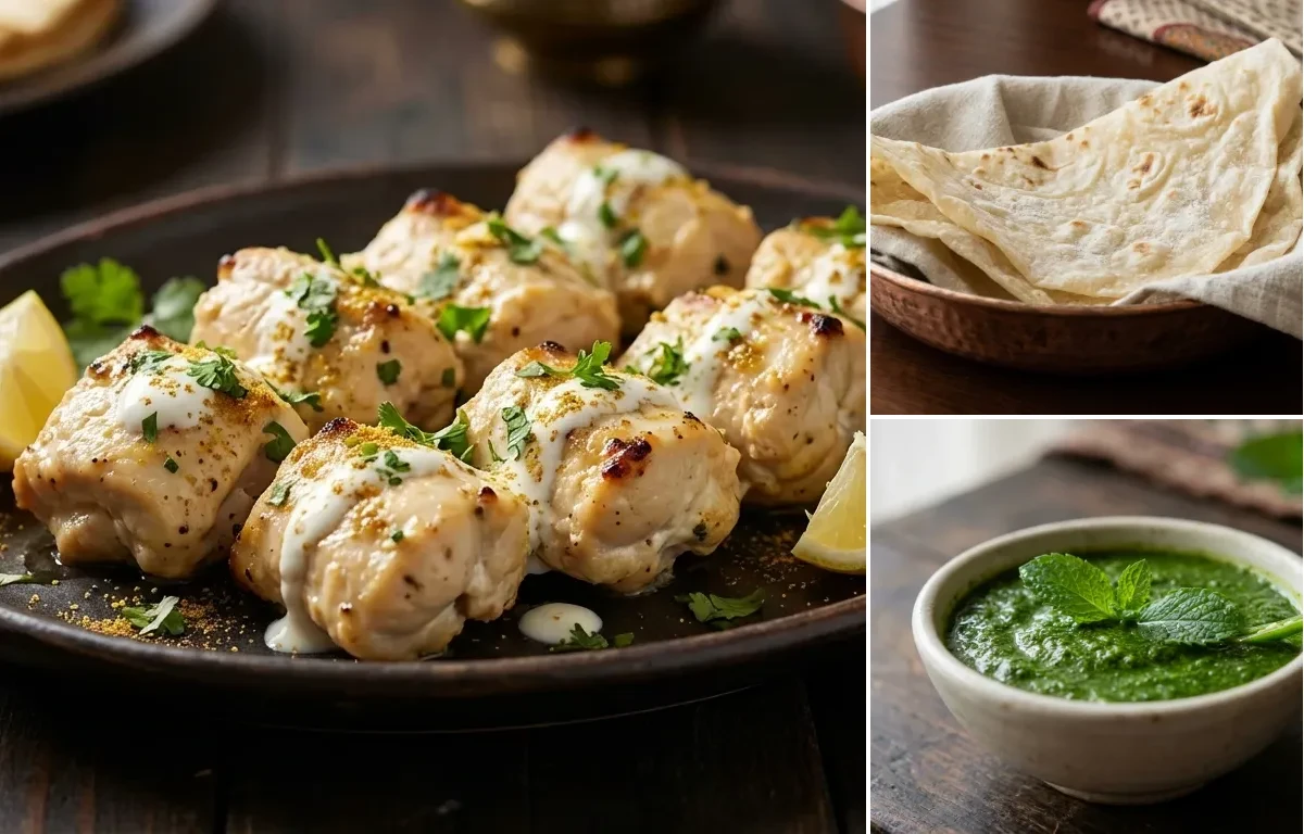 Chicken Sulemani Tikka with Roomali Roti and Mint Chutney