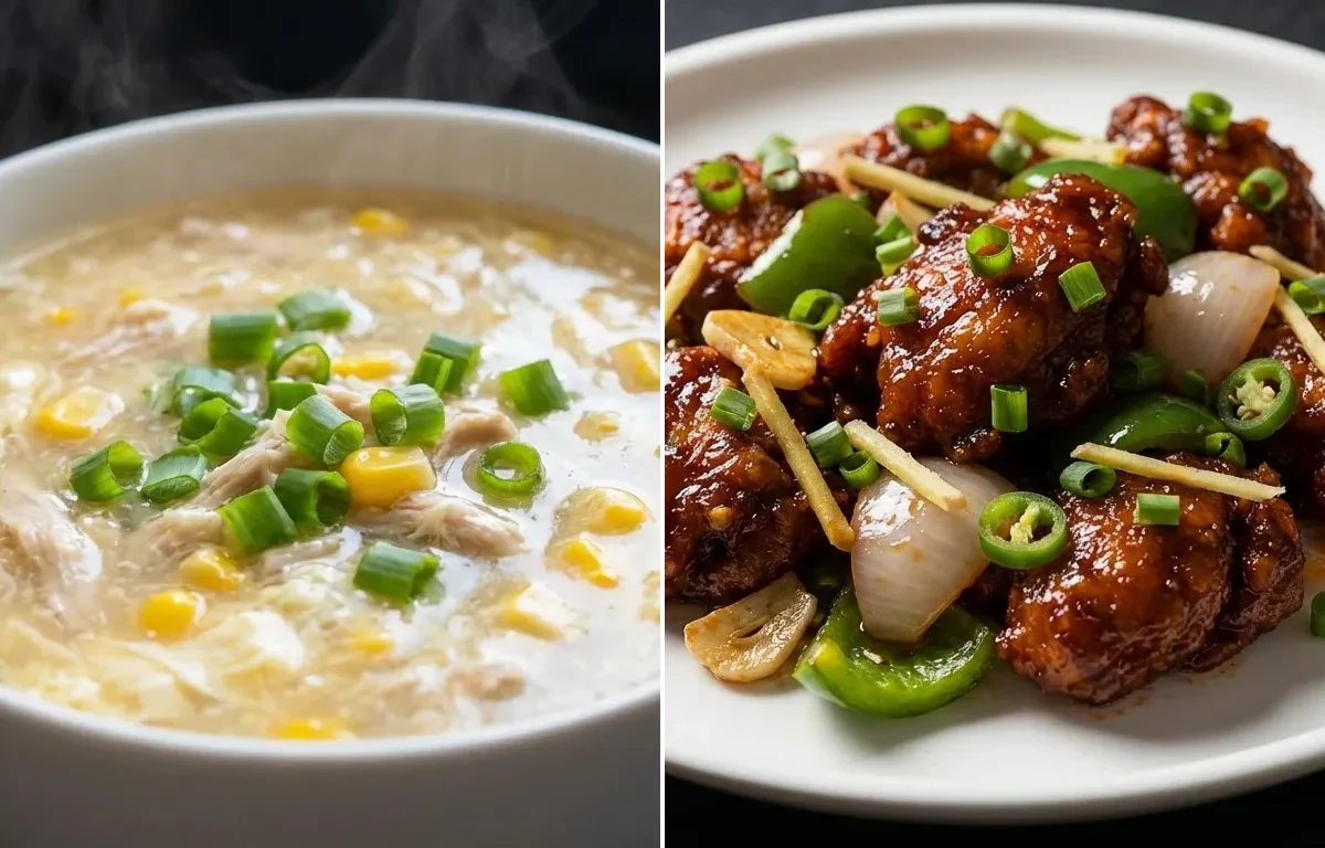 Chicken Sweet Corn Soup with Chilli Chicken Dry