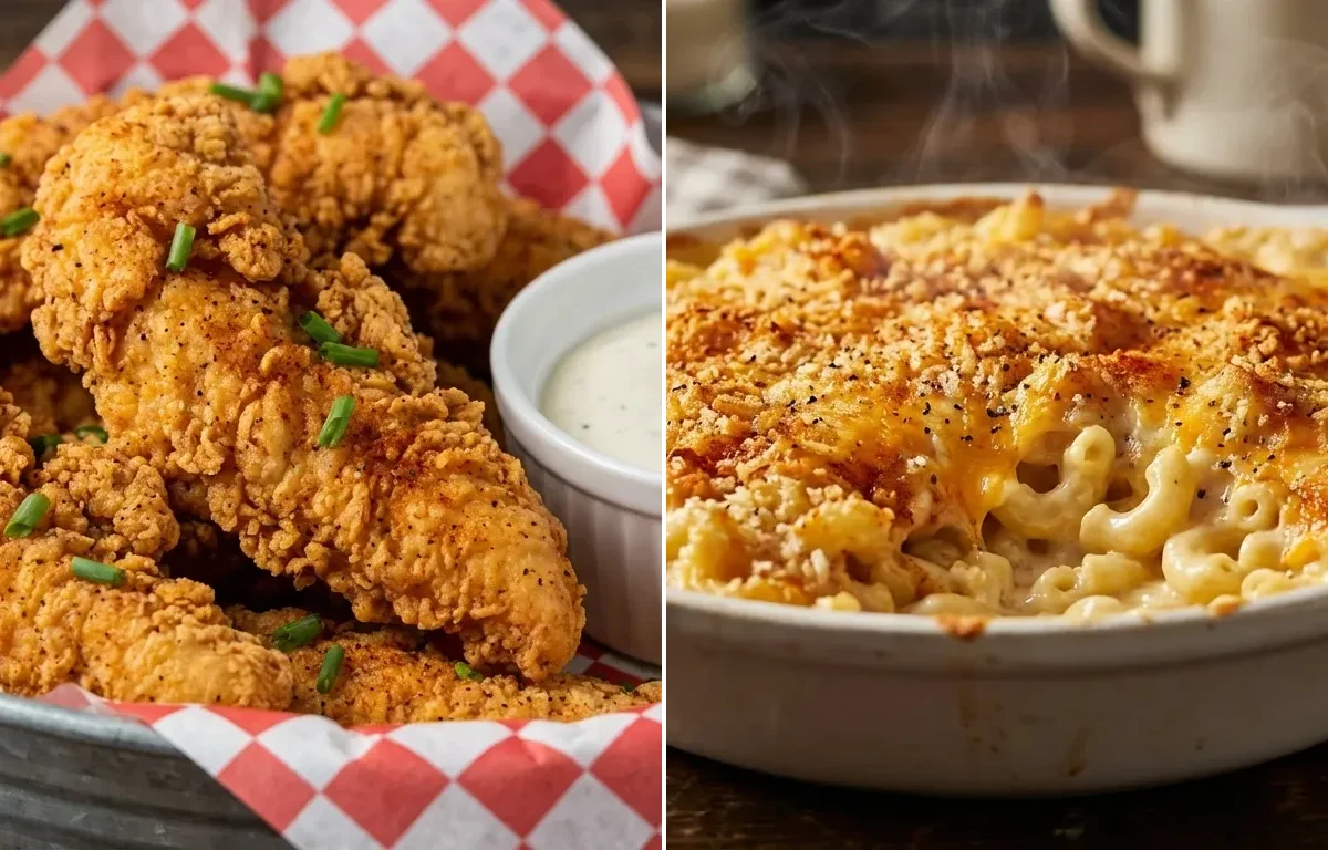 Chicken Tenders with Baked Mac and Cheese