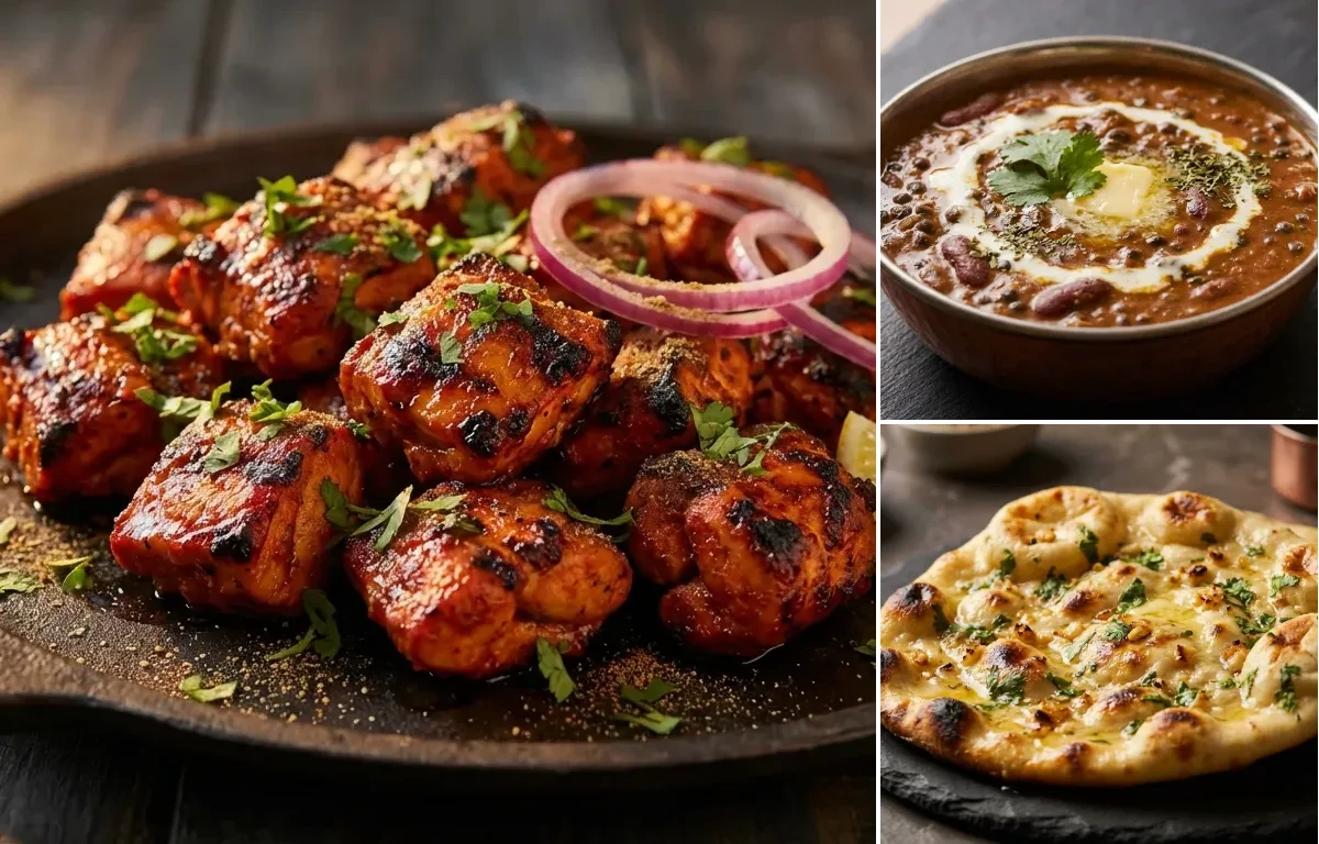 Chicken Tikka with Dal Makhani and Garlic Naan