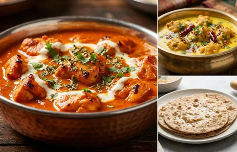 Chicken Tikka Masala with Kadhi Pakora and No-Salt Whole Wheat Roti