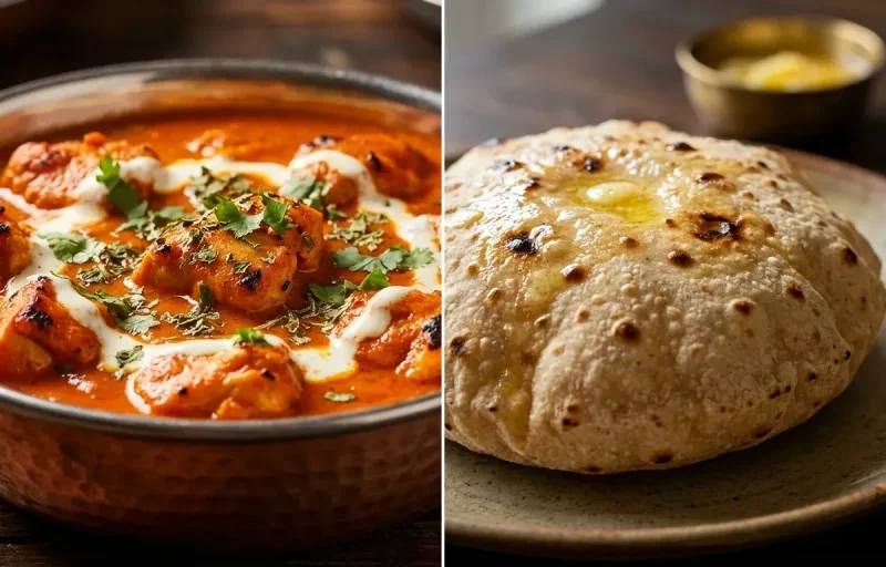 Chicken Tikka Masala with Phulka and Spiced Buttermilk