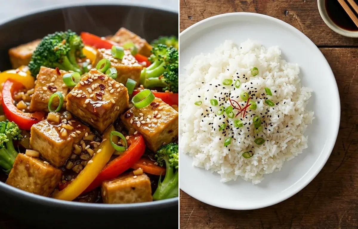 Tofu and Vegetable Stir-Fry with Steamed White Rice