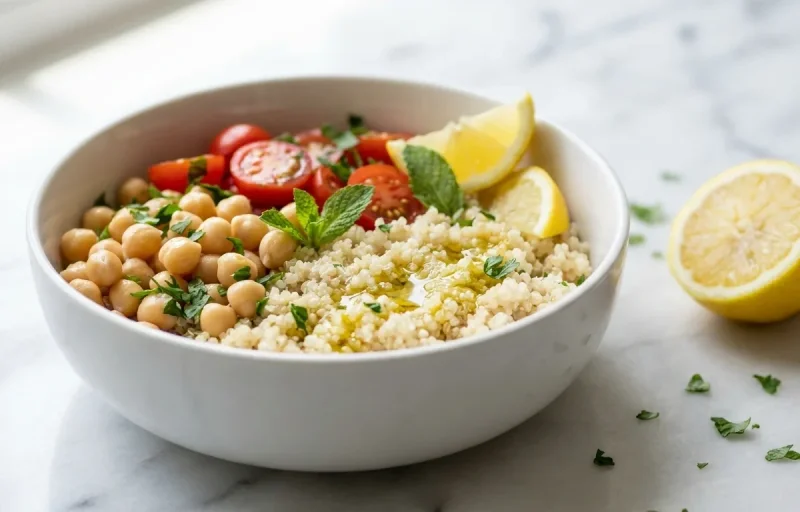 Chickpea Quinoa Bowl with Feta and Tahini Vegetarian