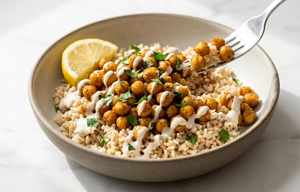 Chickpea Shawarma Bowl with Pickled Veg and Tahini