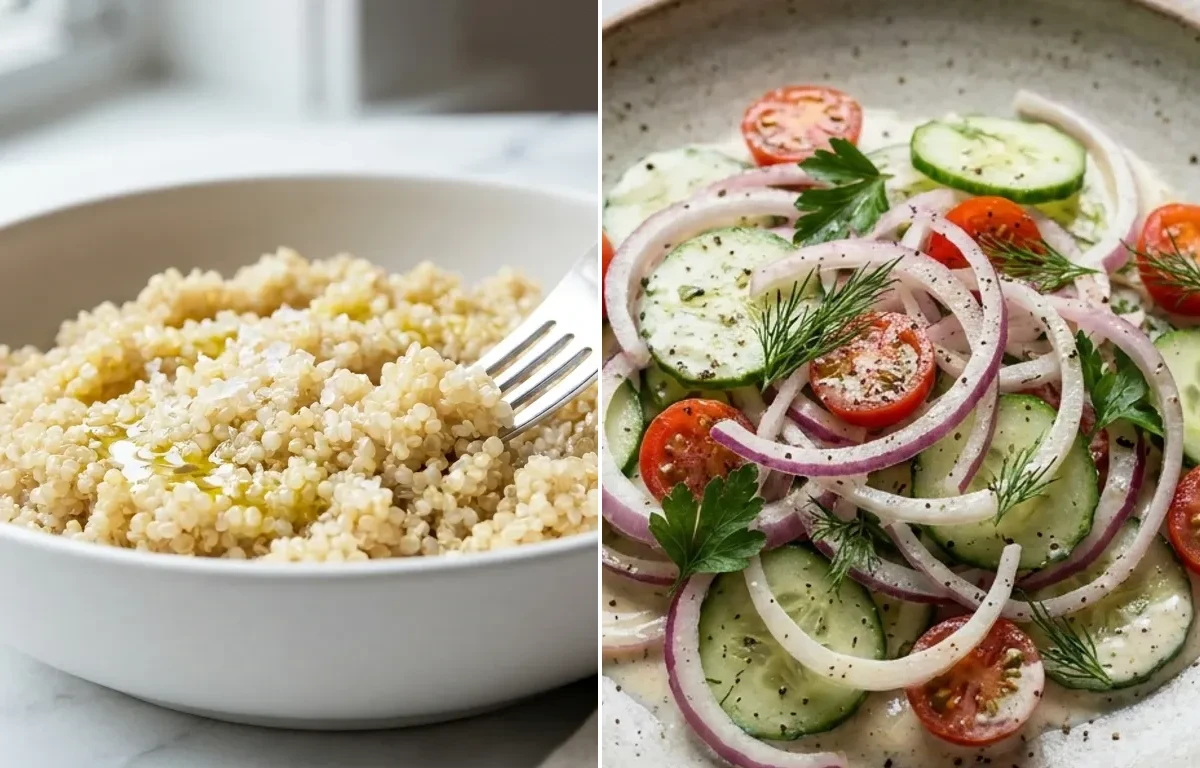 Chickpea Stew with Cooked Quinoa and Simple Onion Salad