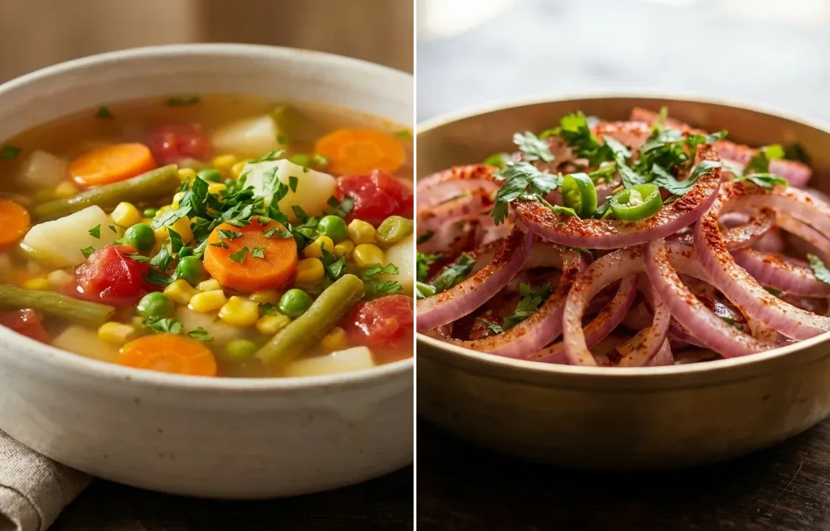Vegetable Soup with White Rice and Onion Salad