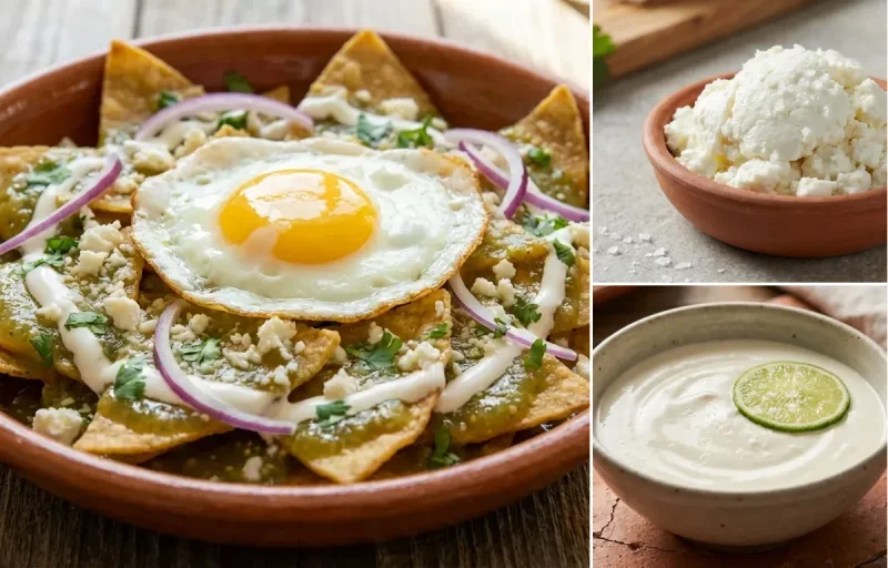 Chilaquiles Verdes with Queso Fresco and Mexican Crema