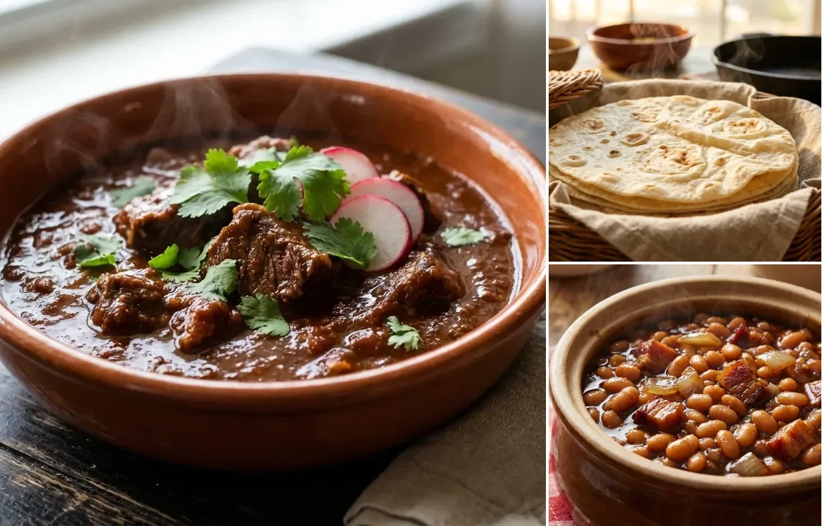 Chile Colorado with Flour Tortillas and Boston Baked Beans