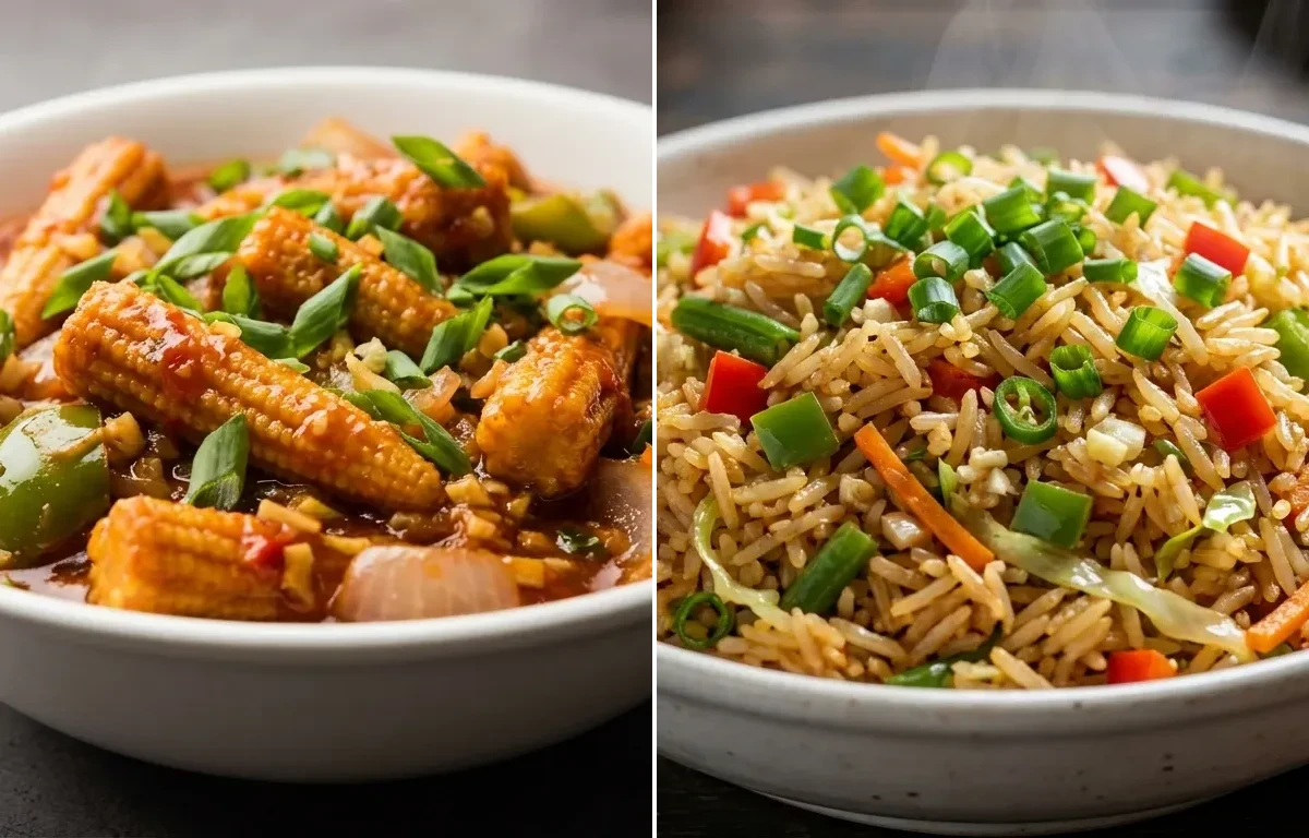 Chilli Baby Corn Gravy with Veg Fried Rice