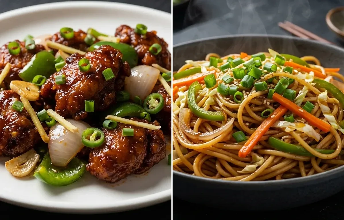 Chilli Chicken Dry with Vegetable Hakka Noodles