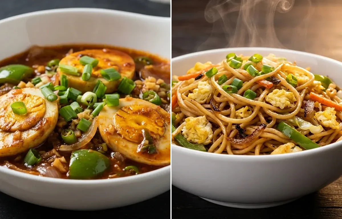 Chilli Egg Gravy with Egg Hakka Noodles