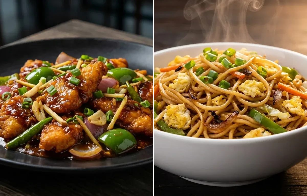 Chilli Fish Dry with Egg Hakka Noodles