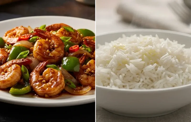 Chilli Garlic Prawns Dry with Steamed Basmati Rice