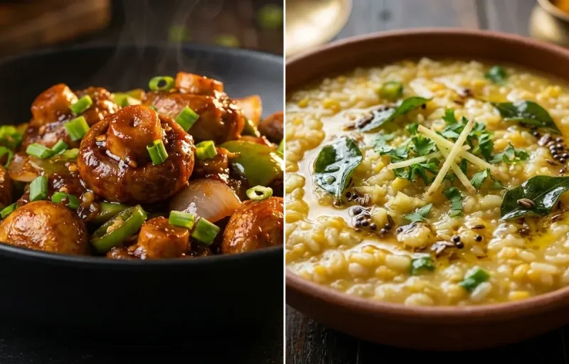 Chilli Mushroom Dry with Congee