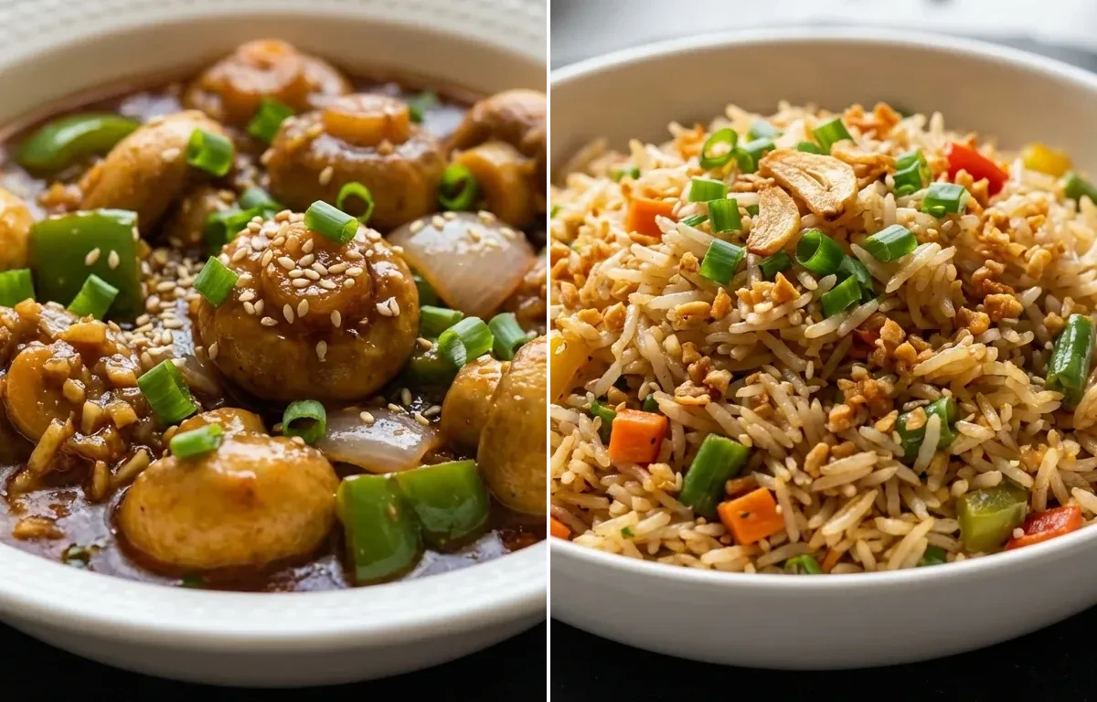 Chilli Mushroom Gravy with Burnt Garlic Fried Rice