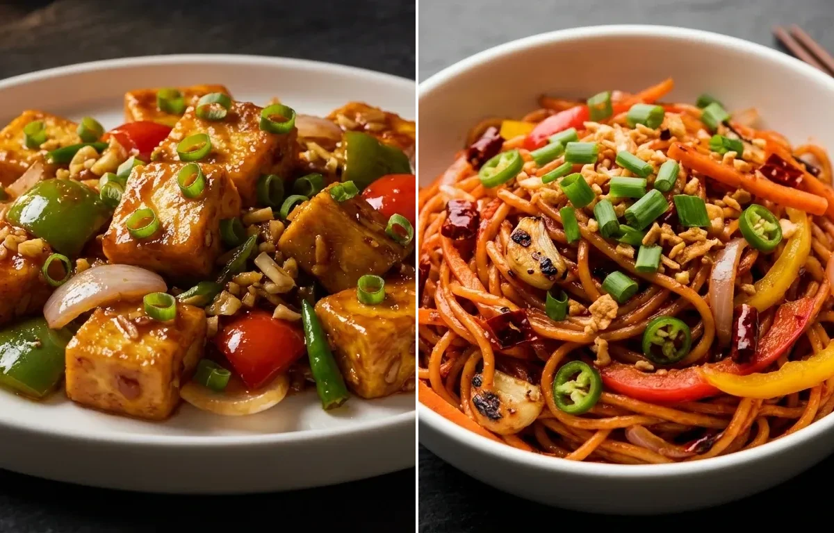Chilli Paneer Dry with Chilli Garlic Noodles