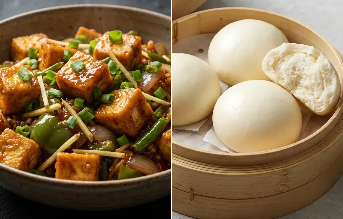 Chilli Tofu Dry with Steamed Bao Buns
