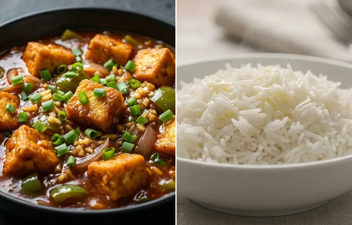 Chilli Tofu Gravy with Steamed Basmati Rice