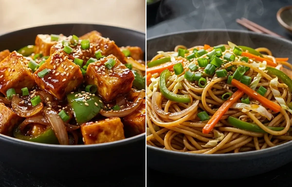 Chilli Tofu with Vegetable Hakka Noodles