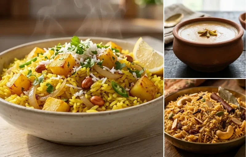 Chirer Pulao with Mishti Doi and Gur ke Chawal