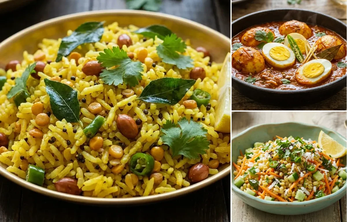 Chitranna with Egg Masala Curry and Moong Dal Kosambari